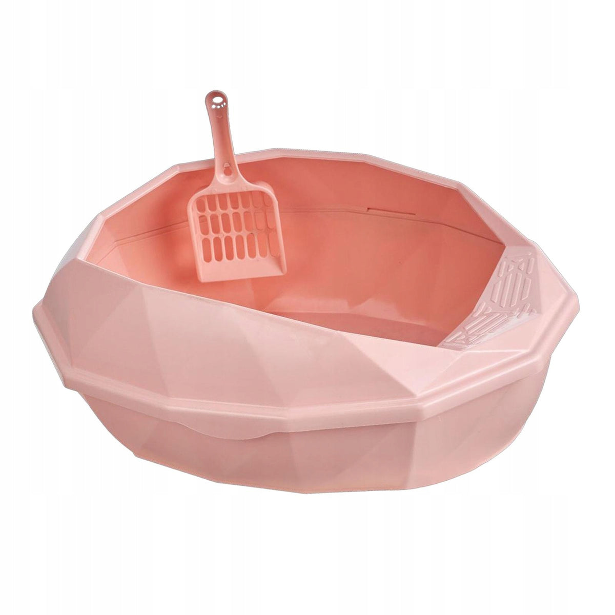 Cat Litter Tray Semi Closed Cat Litter Container with Hollow Spoon for Pink
