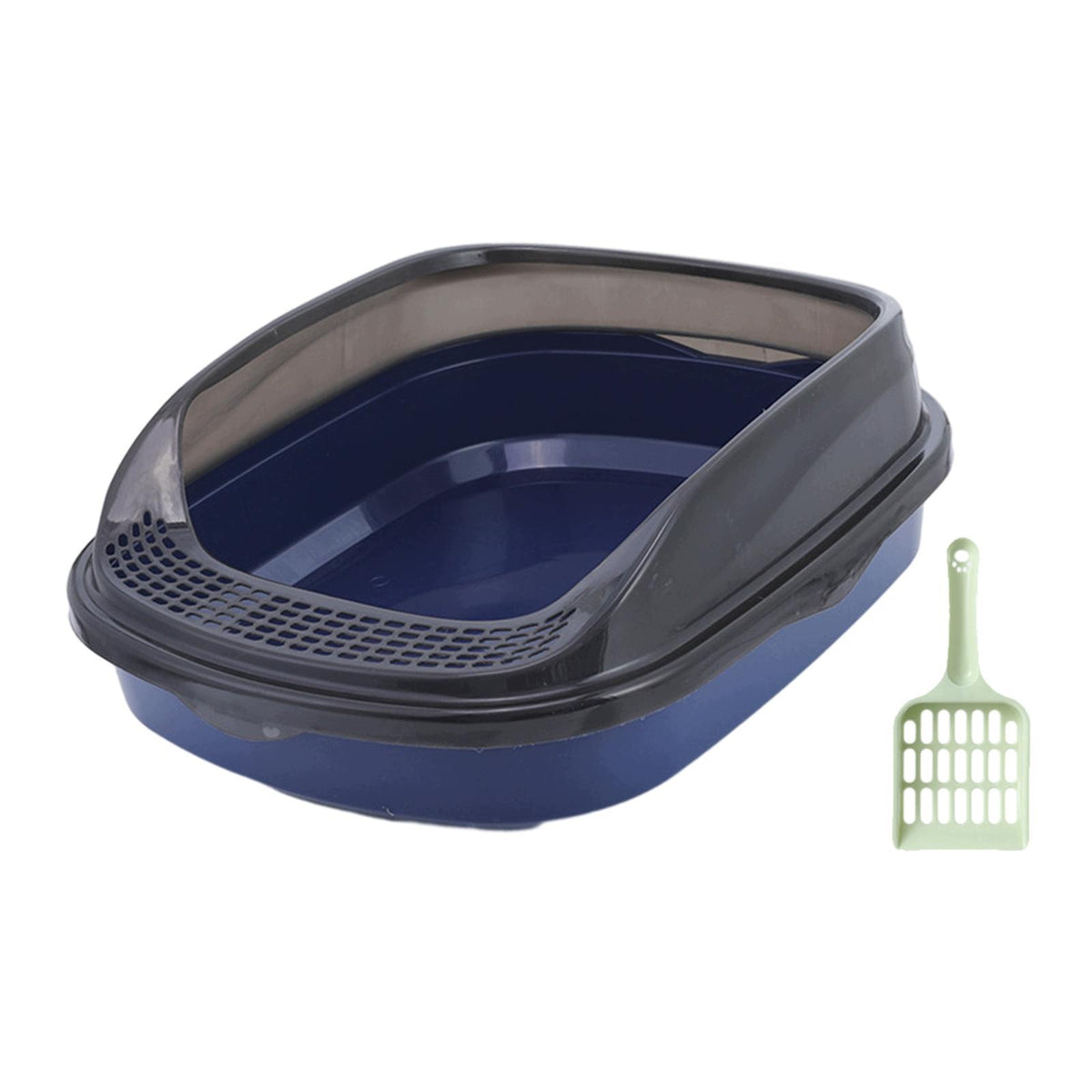 Cat Litter Tray Semi Enclosed Cat Litter Box with High Dark blue large