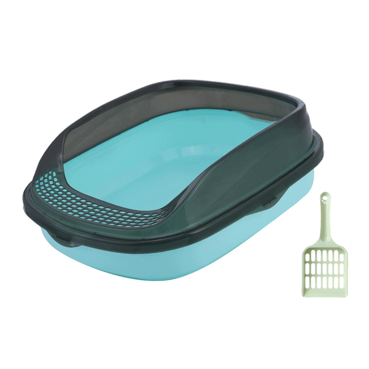 Cat Litter Tray Semi Enclosed Cat Litter Box with High light blue large