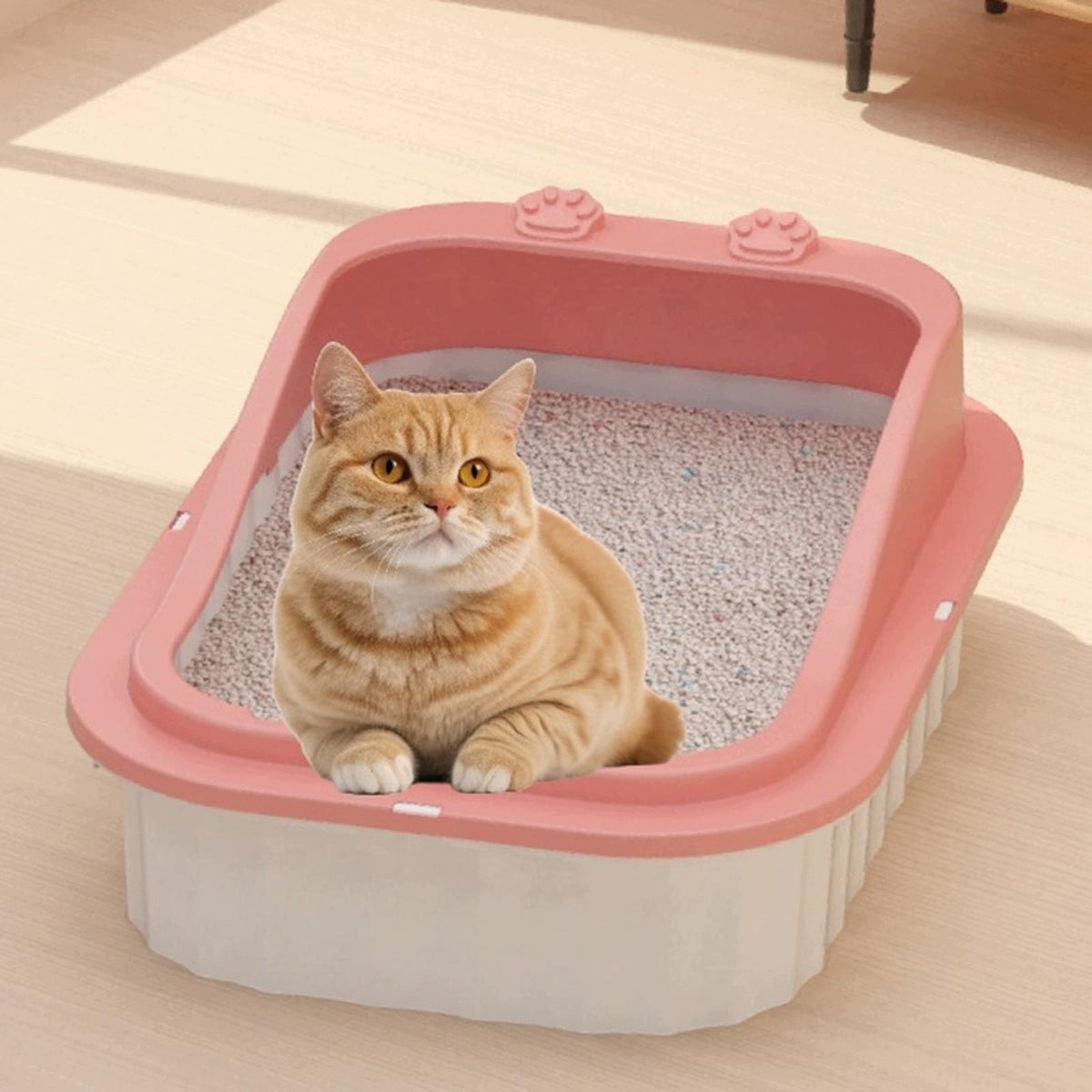 Cat Litter Tray Semi Enclosed Litter Box Open Potty Kitten Toilet Pink Packaging status original