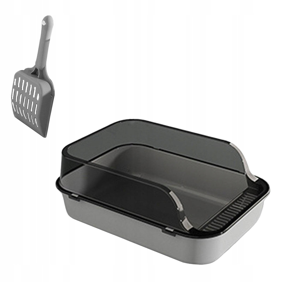 Cat Litter Tray Semi Enclosed Litter Box with Added Frame Open Top Gray Manufacturer code 02064059481