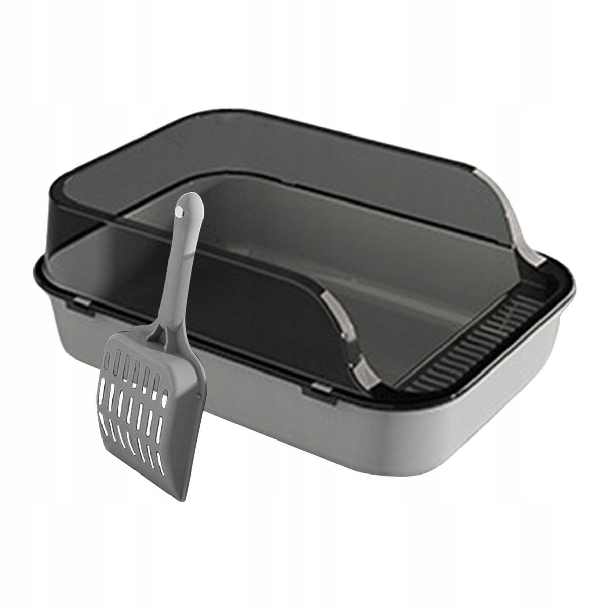 Cat Litter Tray Semi Enclosed Litter Box with Added Frame Open Top Gray