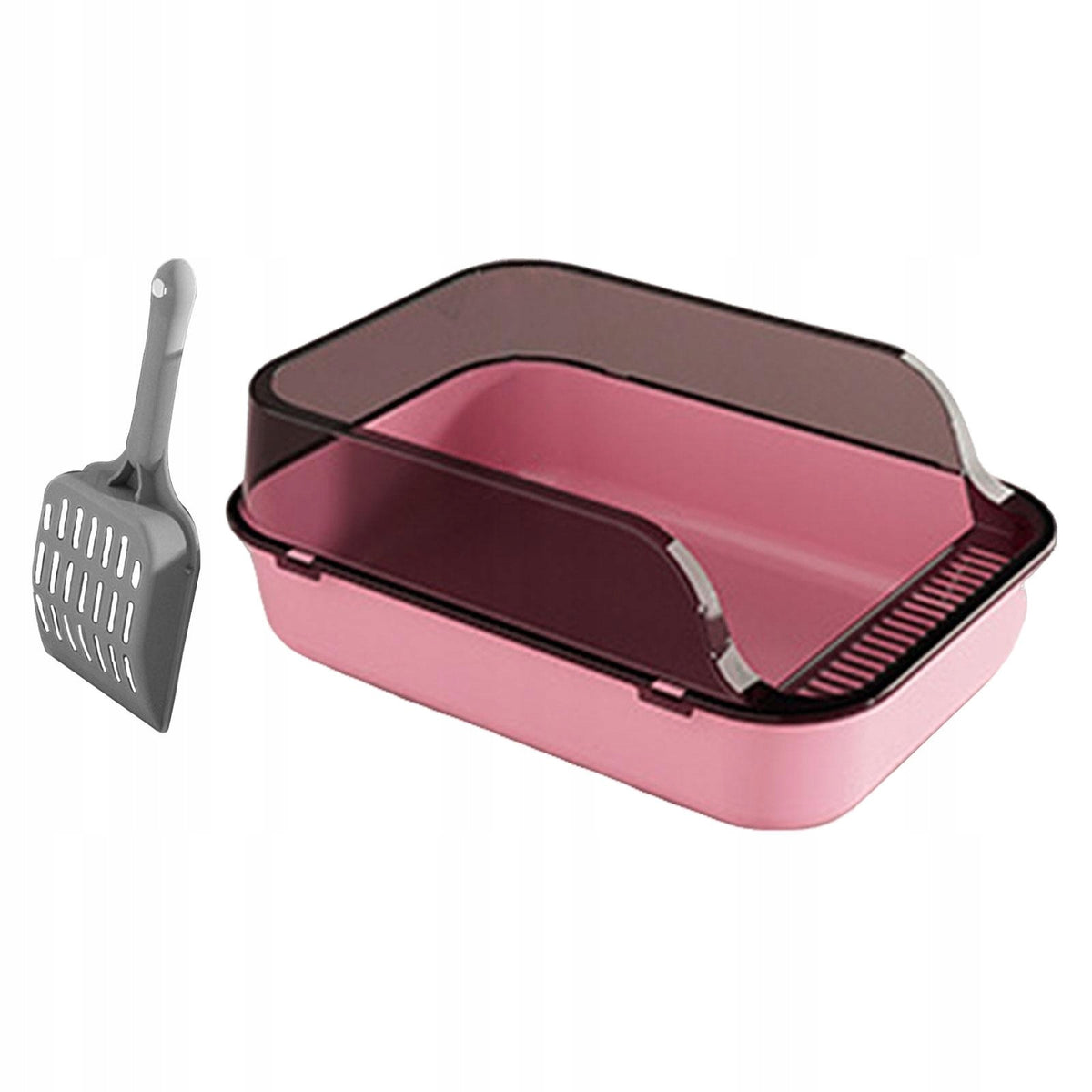 Cat Litter Tray Semi Enclosed Litter Box with Added Frame Open Top Pink Packaging status original