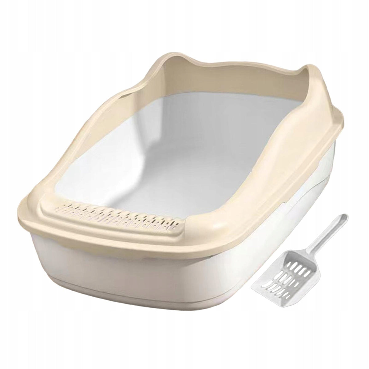 Cat Litter Tray Toilet Semi Enclosed High Sides Versatile Large White