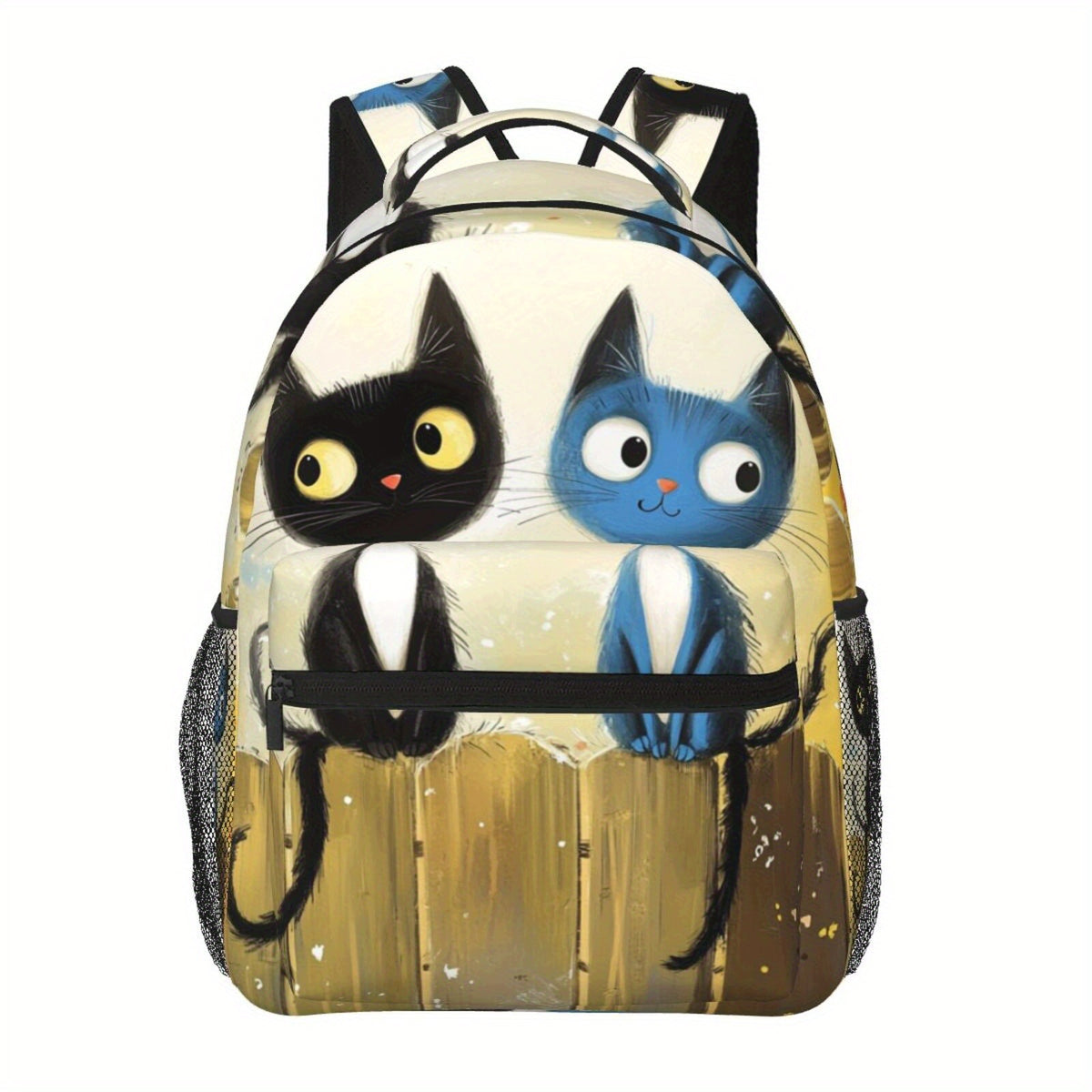 Cat Pattern Fence Print Casual Sports Backpack Lightweight Student iPad Laptop Bag
