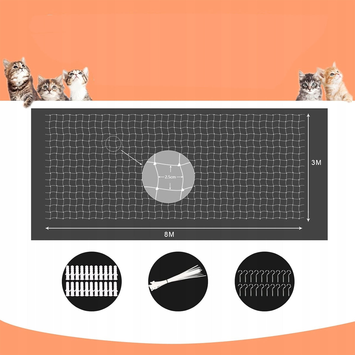 Cat Protective Mesh For Balcony Window 3 x 8m Transparent Without Drilling Packaging status original