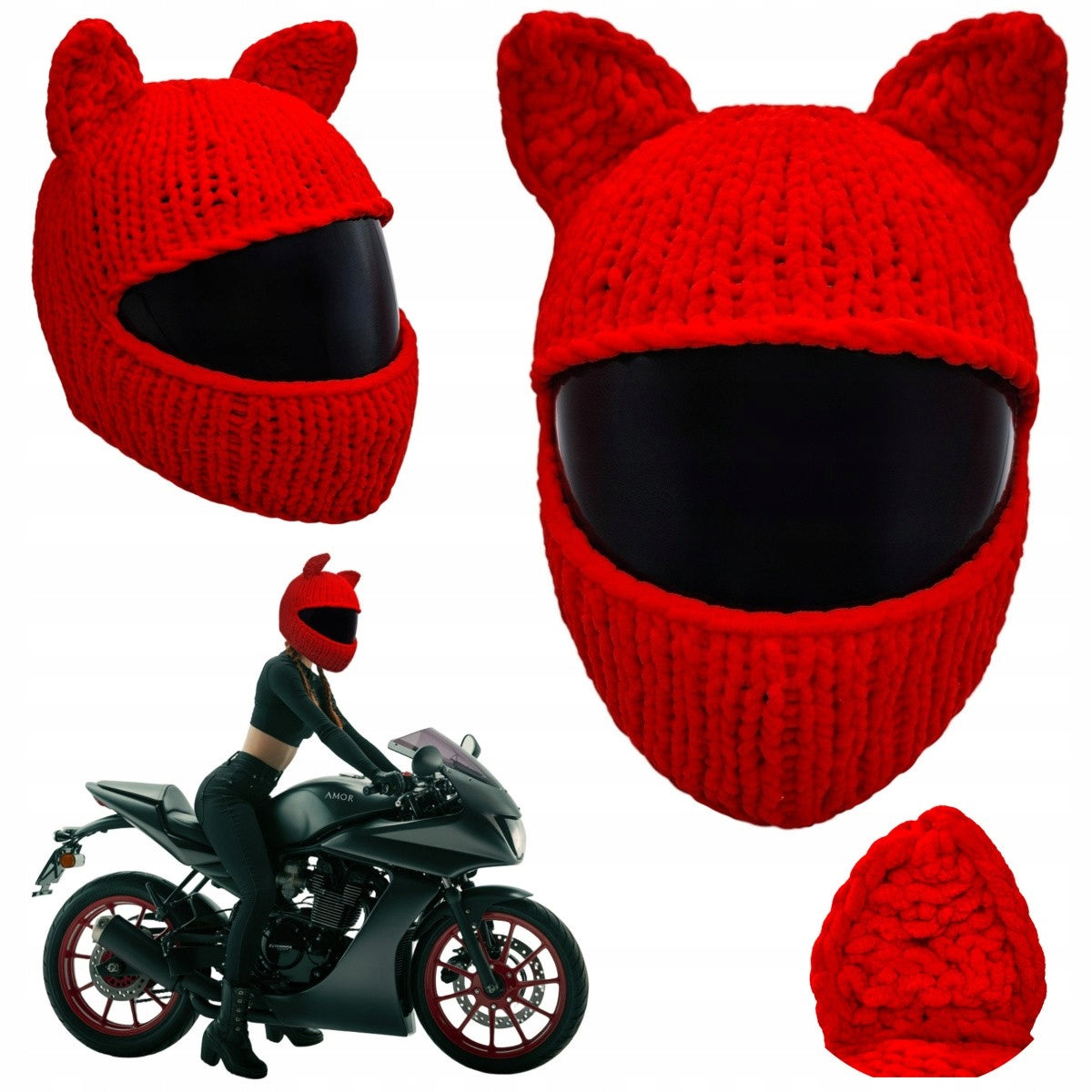 Cat Rider Helmet Cap Red - Show Yourself on the Road Manufacturer no brand