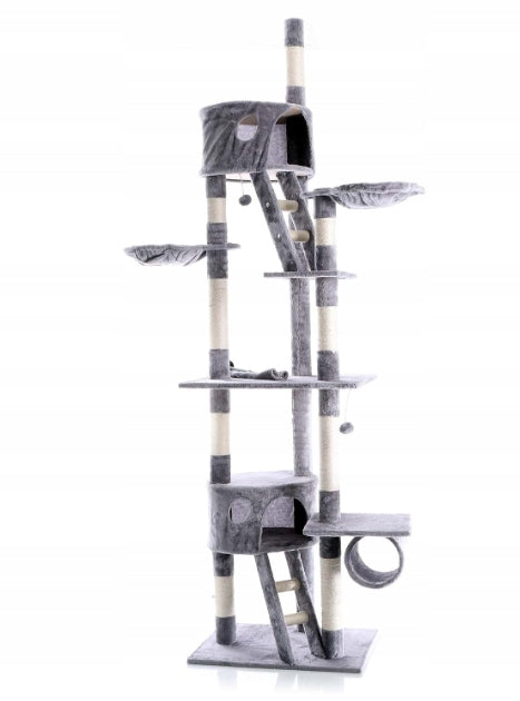Cat Scratcher 260 cm Grey – Tower with Hammocks and Cottages, Ceiling