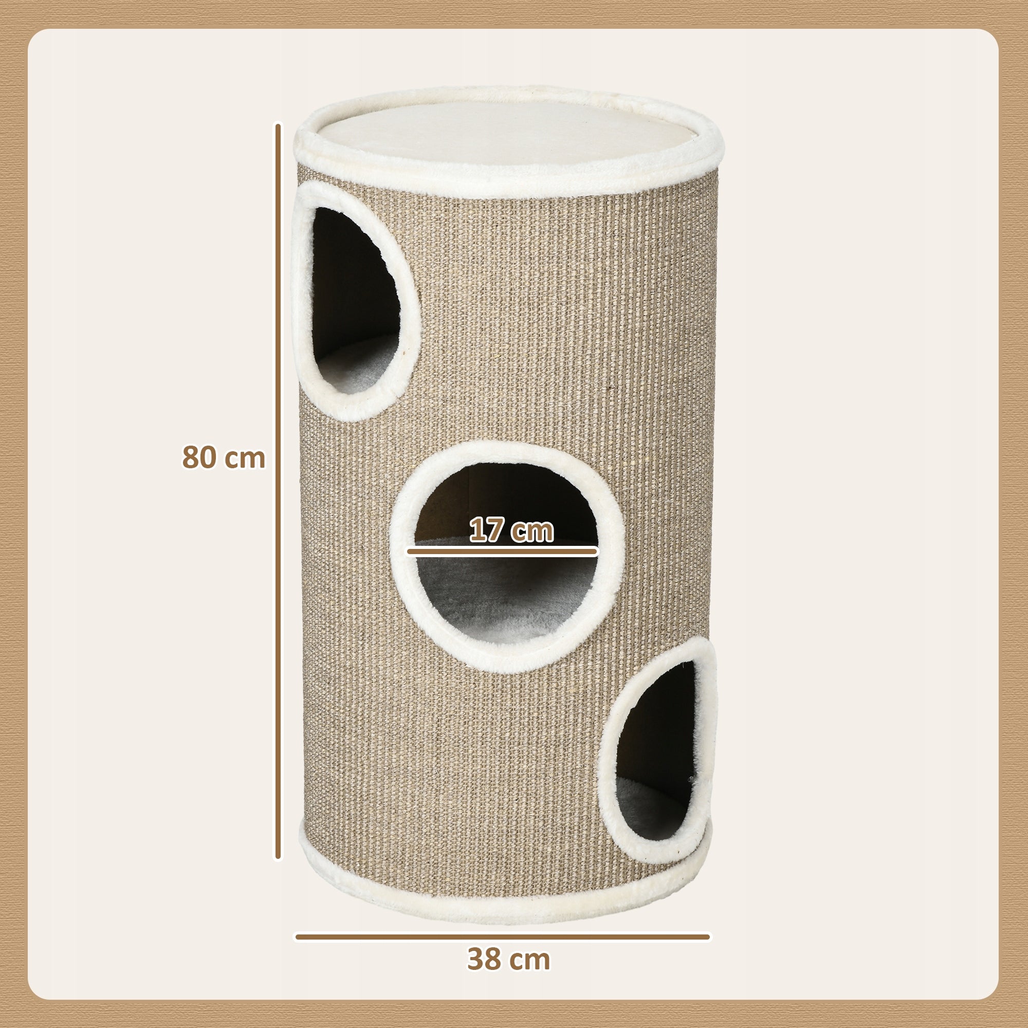 Cat Scratcher 80cm Post Tuba Tower Bed 3 Hideouts Caves Beige Trade name B0DNN49GTD