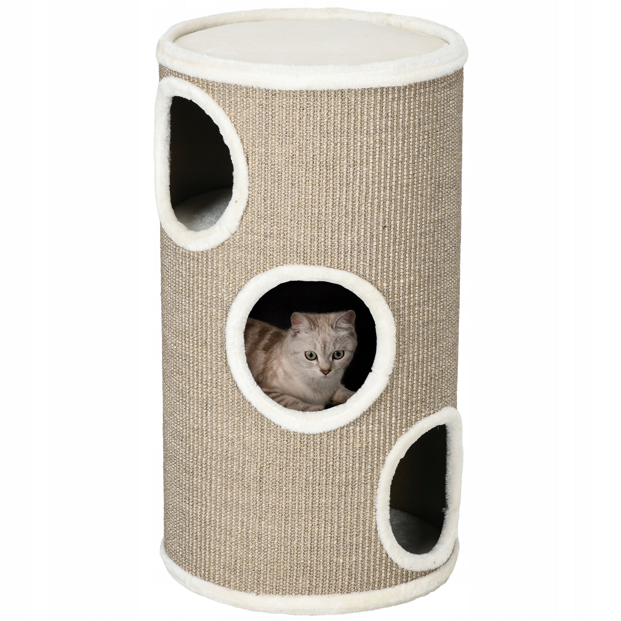 Cat Scratcher 80cm Post Tuba Tower Bed 3 Hideouts Caves Beige