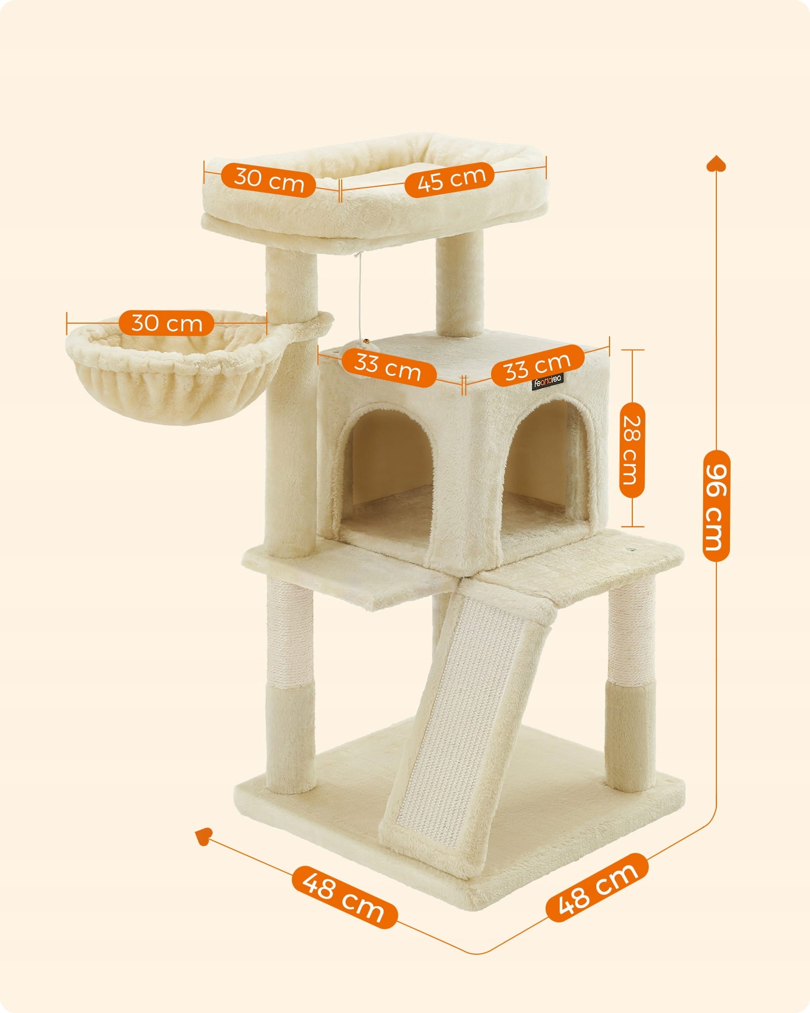 Cat Scratcher 96 cm Beige Bed Cottage Tower Sizal 2 Levels Kind small scratching post bed scratching post scratching tower