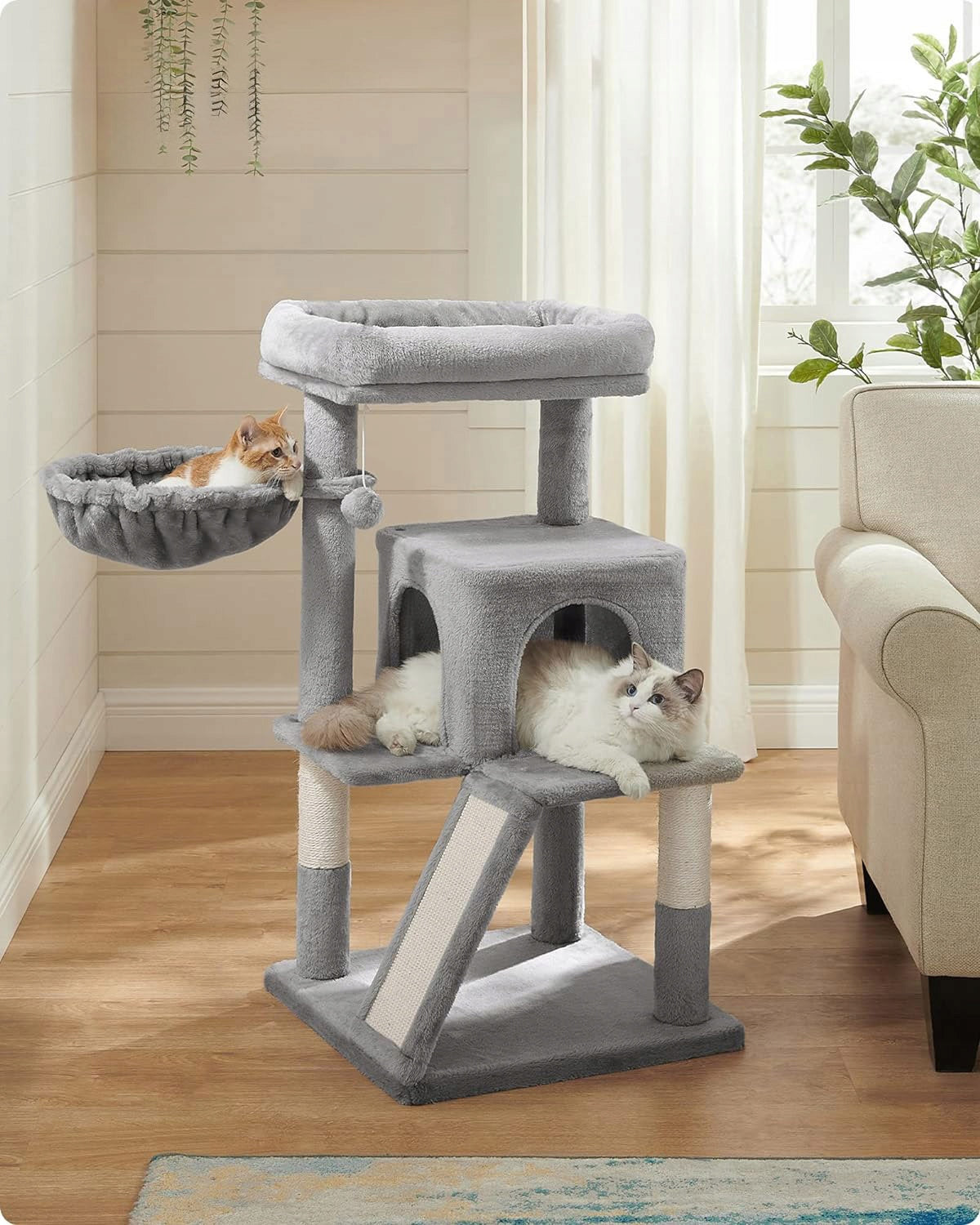 Cat Scratcher 96 cm Cottage Bed Light Grey Tower with Platform Rampa Kind small scratching post tall scratching post bed scratching mats scratching post scratching tower