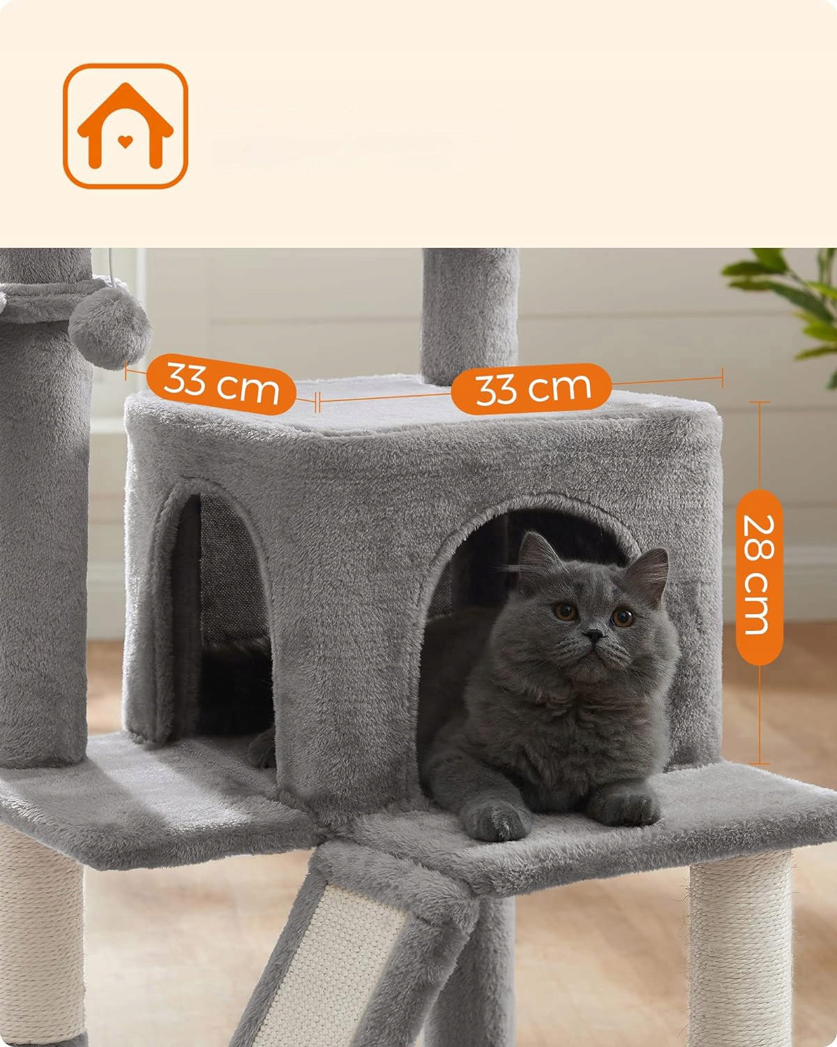 Cat Scratcher 96 cm Cottage Bed Light Grey Tower with Platform Rampa Trade name Drapak dla kota z legowiskiem 96cm