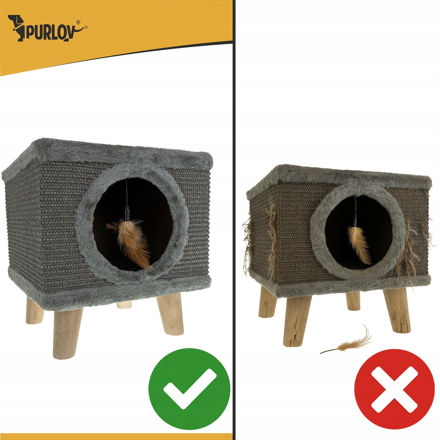 Cat Scratcher Bed Cat House Booth + Hanging Toy 2 Levels Length 32 cm
