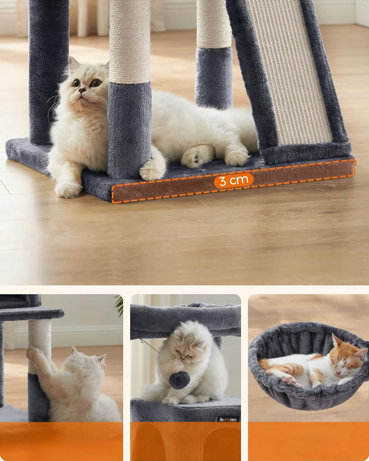 Cat Scratcher Bed Cottage Post with Toys Rope Sizal 3 Levels Brand MUFART