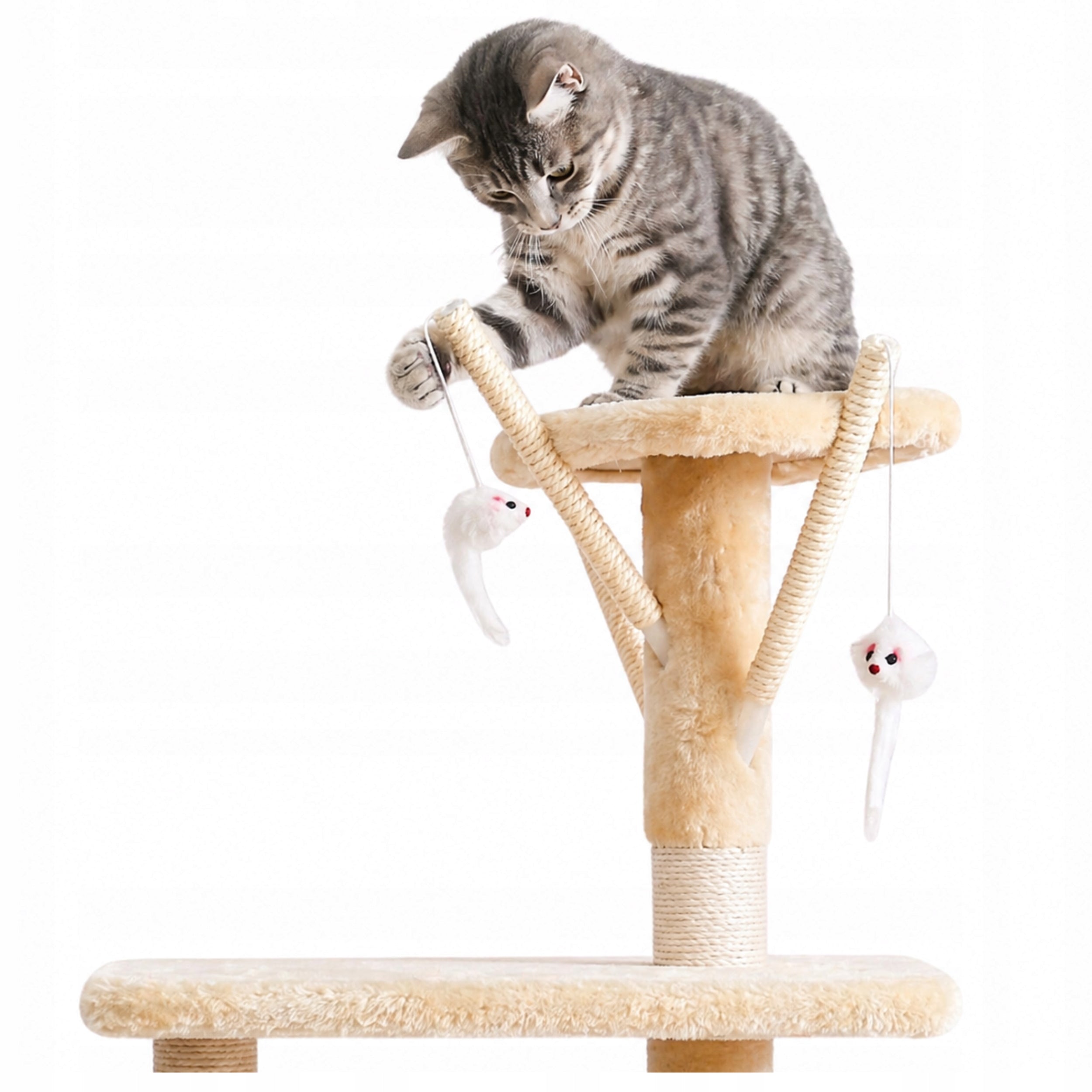 Cat Scratcher Fishing Rod Tower Booth Bed Post for Scratching 138cm MT05 Manufacturer code Drapak dla Kota Wieża Słupek MT05 Beżowy