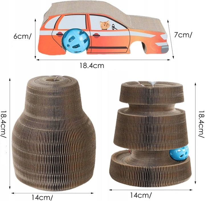 Cat Scratcher Folding Cardboard With Bell Interactive Car 3in1 Packaging status original