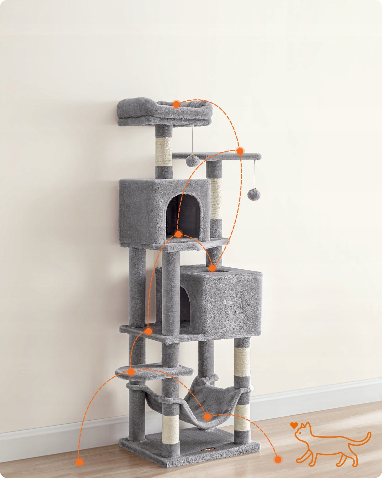 Cat Scratcher Multi-Level Platform Bed Light Grey Color gray