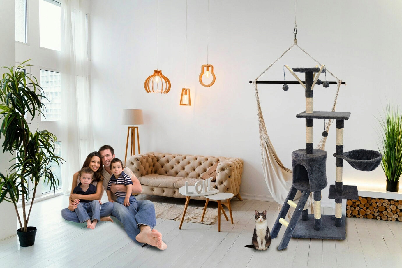 Cat Scratcher Tower Bed Cottage Booth 6 Pos. Toy Drawstring Ladder Brand no brand