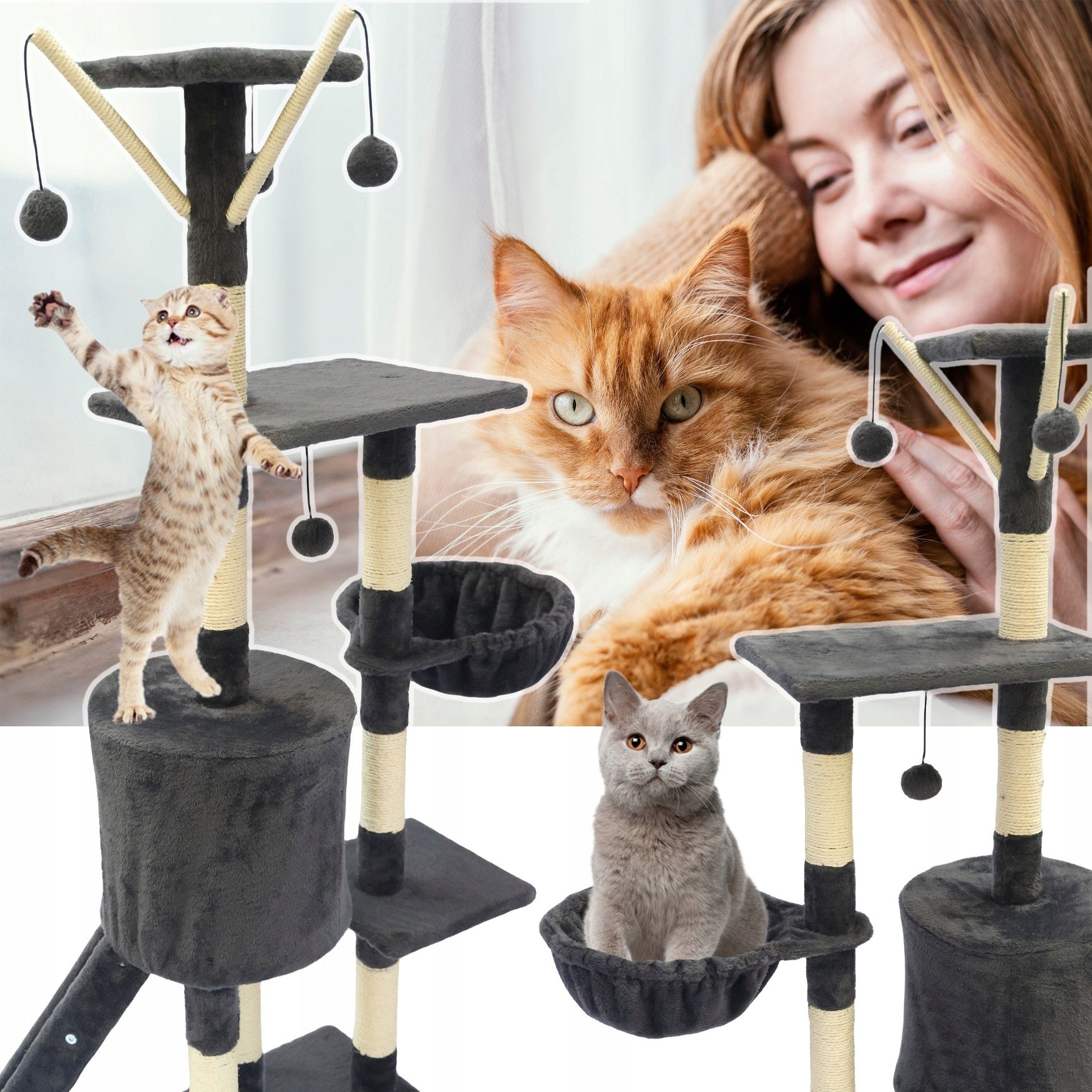 Cat Scratcher Tower Bed Cottage Booth 6 Pos. Toy Drawstring Ladder Manufacturer code ZW2B