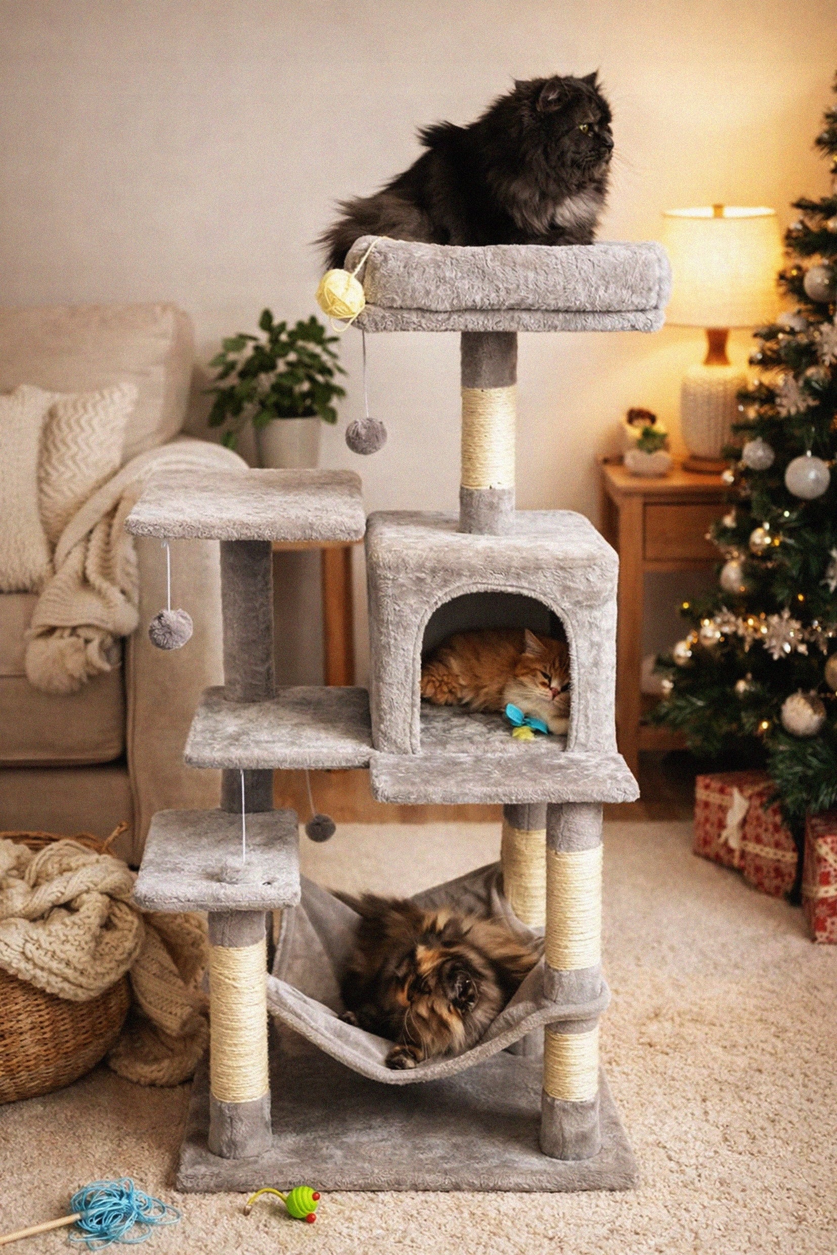 Cat Scratcher Tower Bed House Booth 7 Pos. Toy Drawstring Hammock Trade name Drapak dla kota legowisko domek