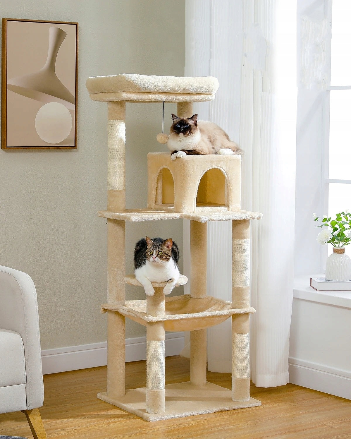 Cat Scratcher Tree Bed Cottage 143cm Beige High Soft Stable Brand Emes