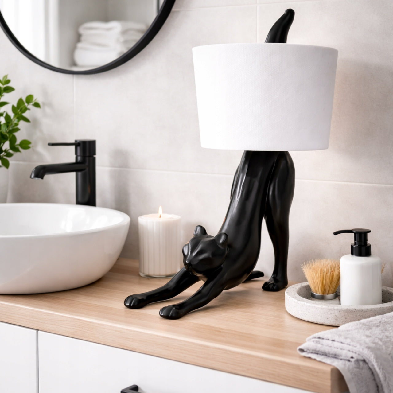 Cat Shaped Toilet Paper Holder in Black Brand no brand