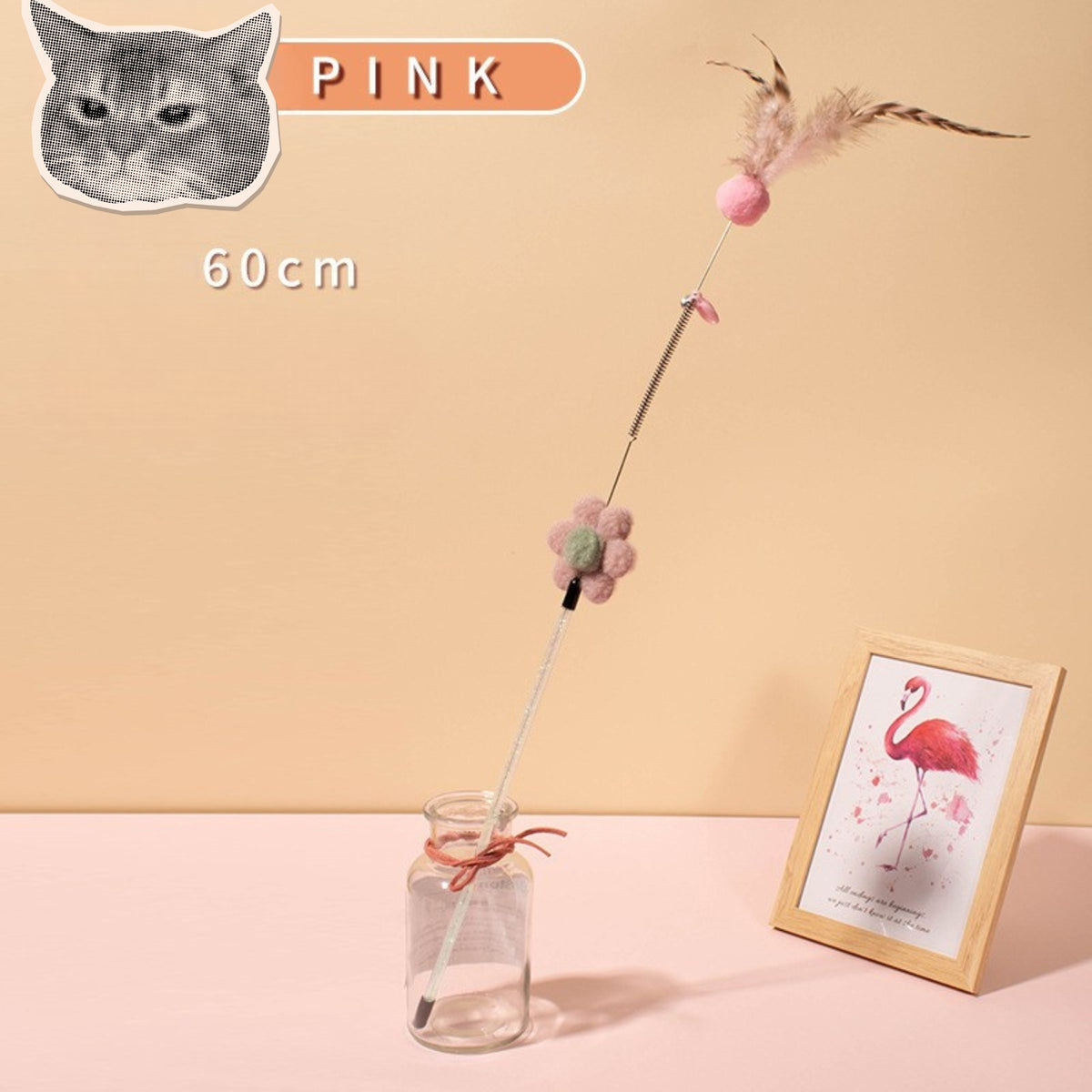 Cat Toy Interactive Long Irritating Fishing Rod for Cat Pink 60cm Manufacturer code Wędka Kot Różowa