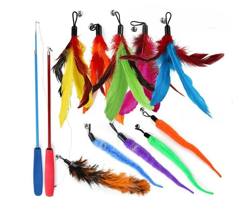Cat Toys 12 Pack – Interactive Fishing Rods with Feather Brand no brand
