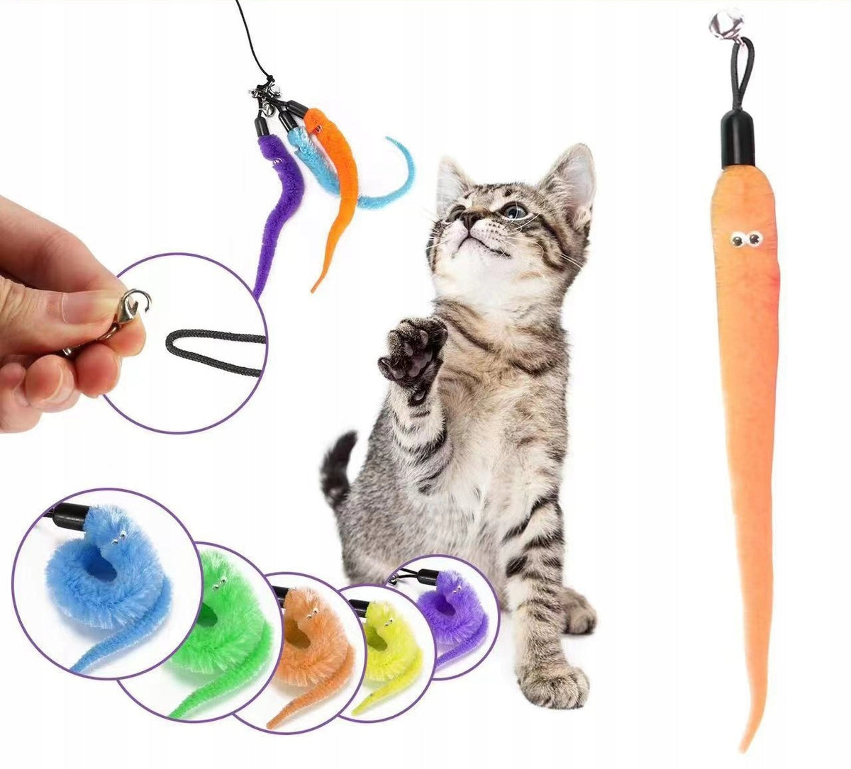 Cat Toys 12 Pack – Interactive Fishing Rods with Feather Packaging status original