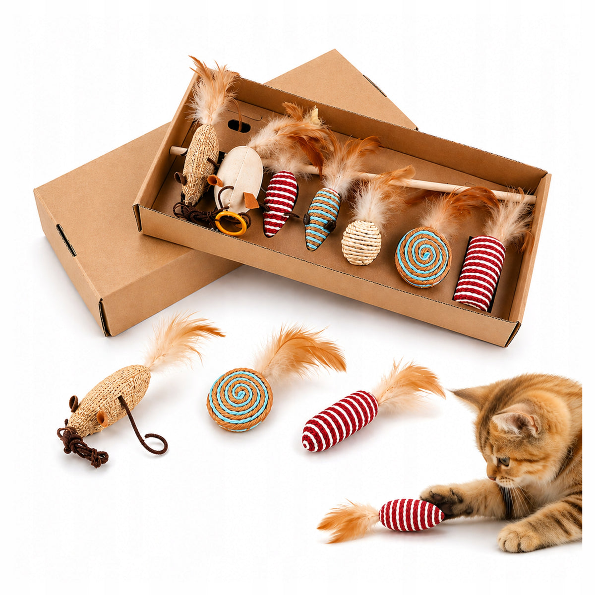 Cat Toys FISHING ROD Set 7pcs Fishing Rod Mouse Feather Bell YC001