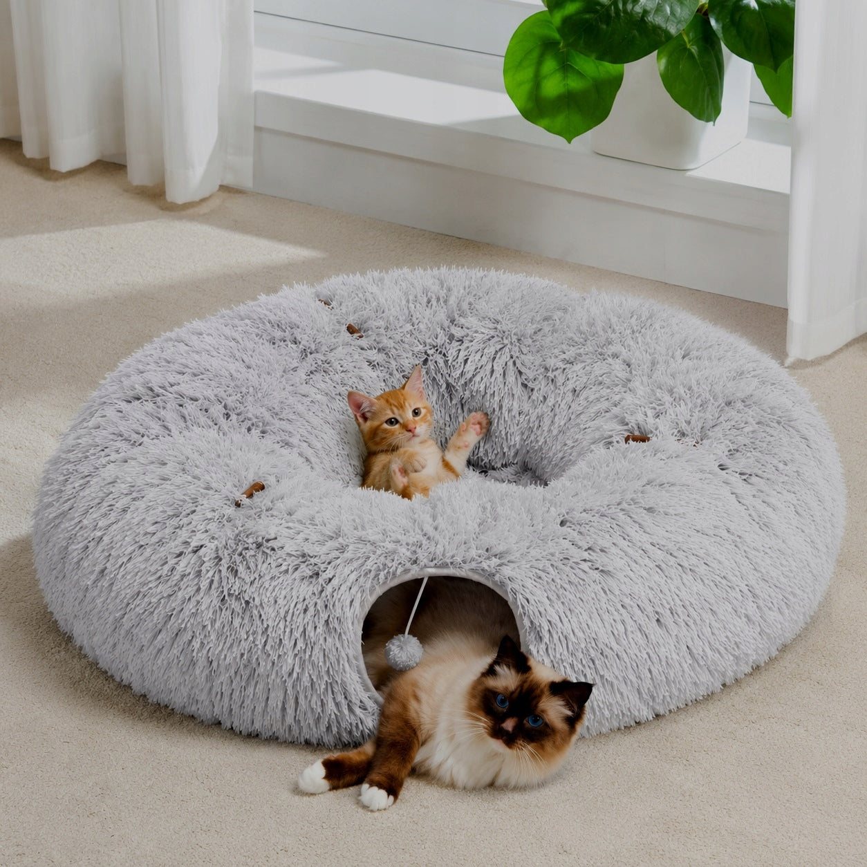 Cat Tunnel Bed – Donut Pillow Grey Booth 80 x 80 x 30 (I058) Kind bed
