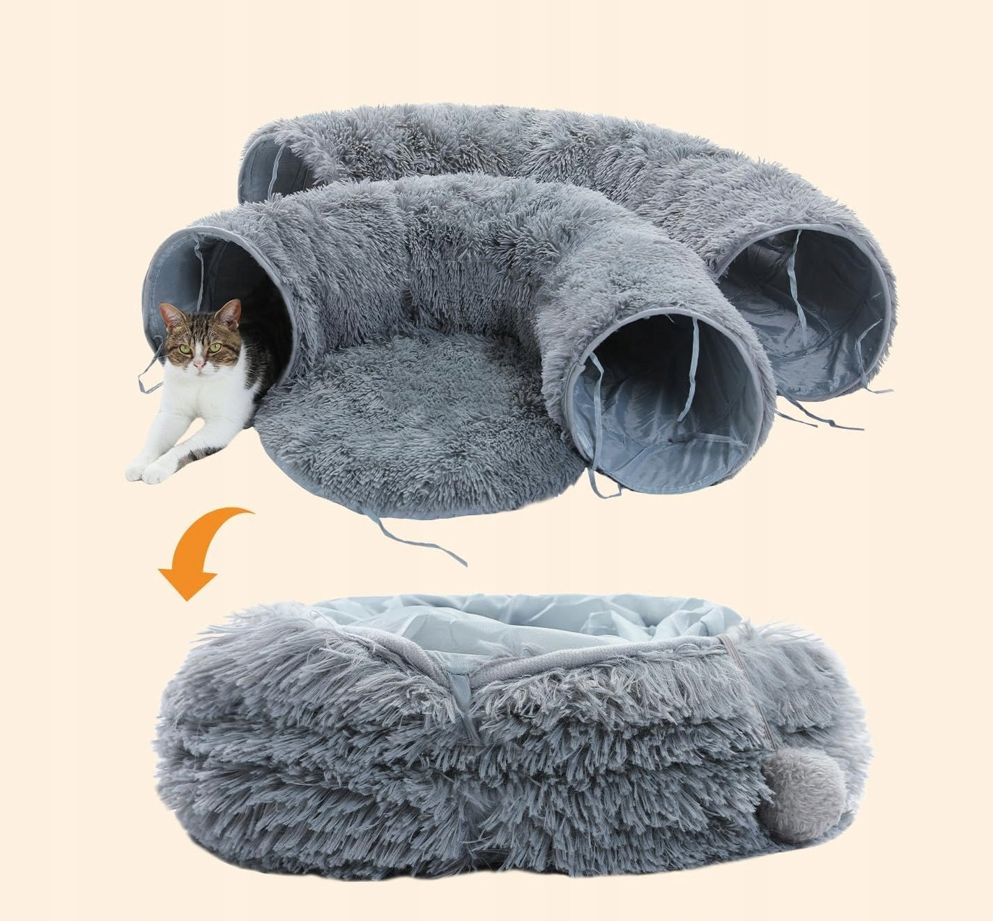 Cat Tunnel Bed – Donut Pillow Grey Booth 80 x 80 x 30 (I058) Trade name Legowisko I058