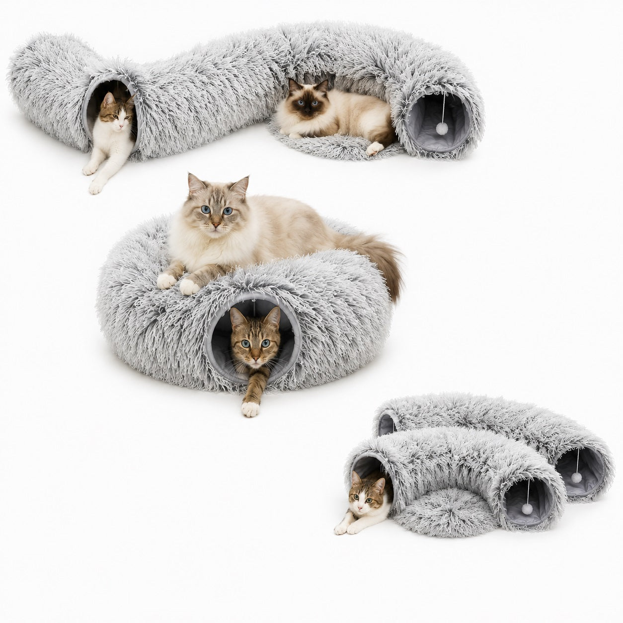 Cat Tunnel Bed – Donut Pillow Grey Booth 80 x 80 x 30 (I058)