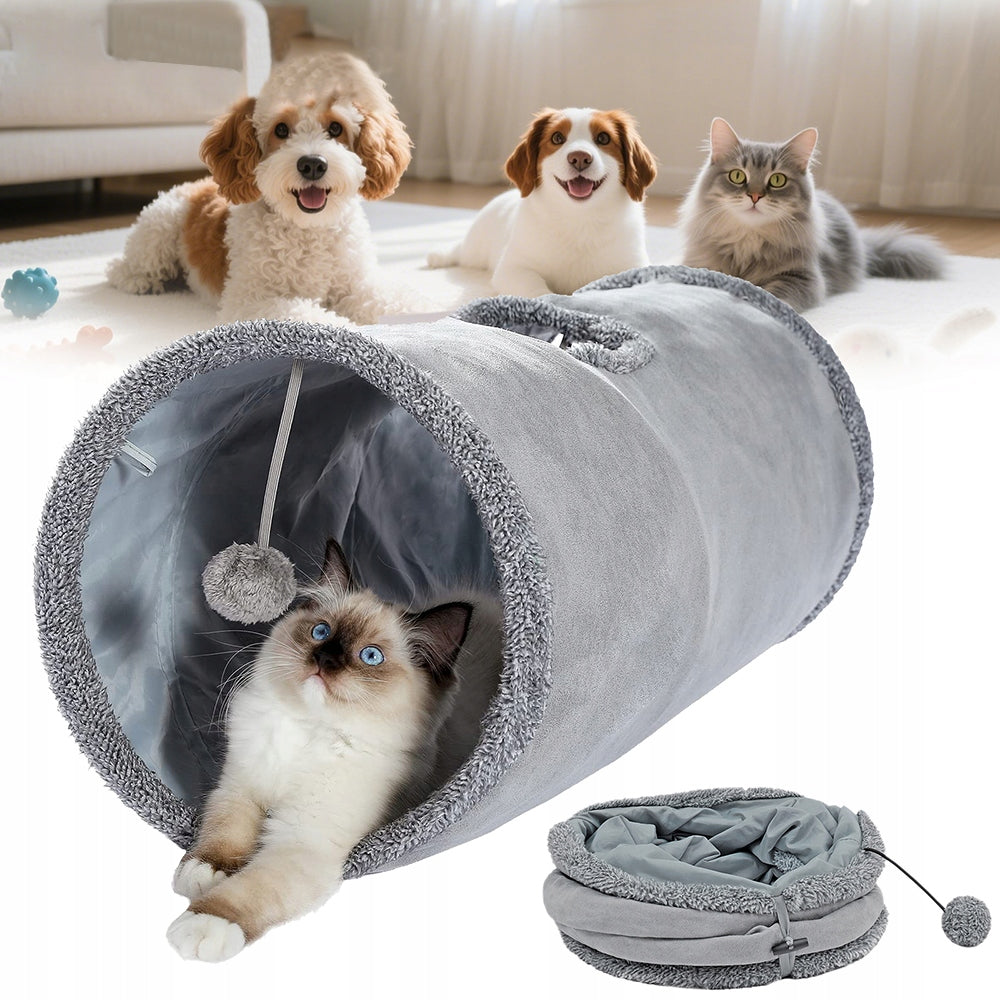 Cat Tunnel with Ball Large Grey 25cm ⌀50cm Toy