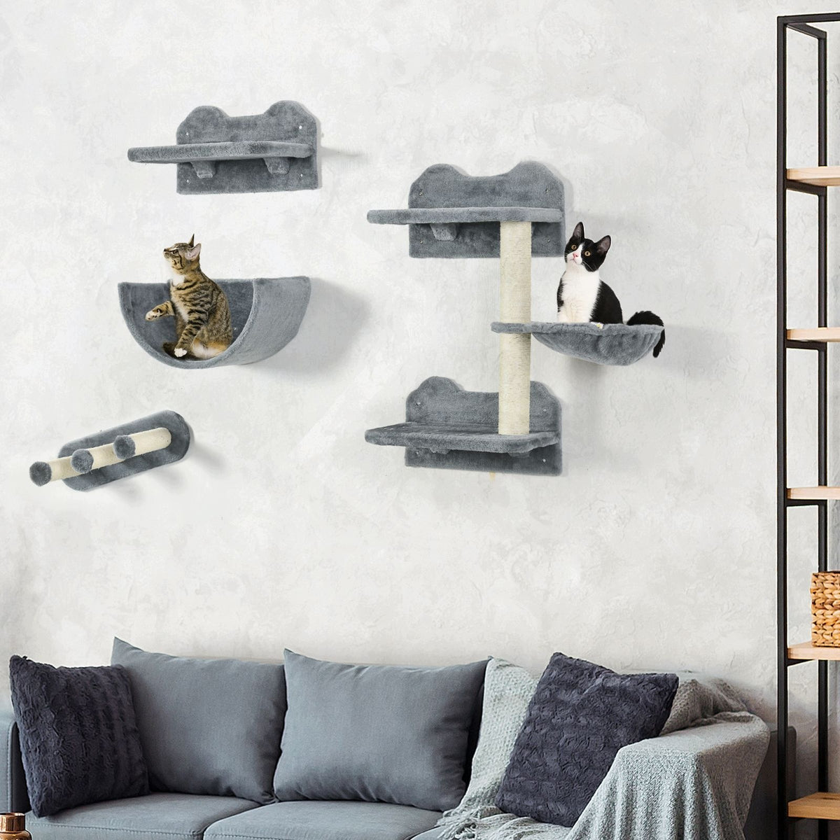 Cat Wall Set with Hammock and Scratcher, Grey