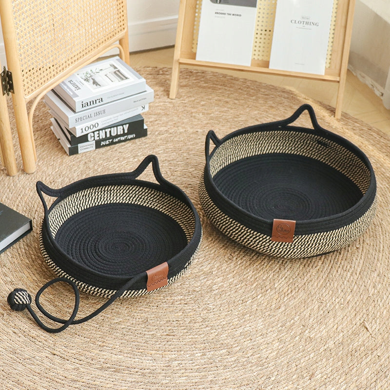 Cat and small dog bed – 2in1: summer and winter, hand-woven! Length 40 cm