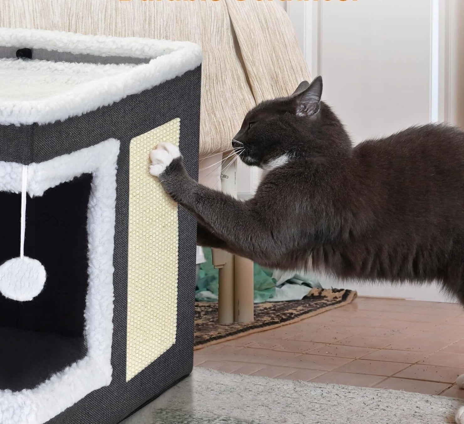 Cat bed 2in1 house scratching post with mat and toy 42x42x35cm (I700) Kind outdoor cat house