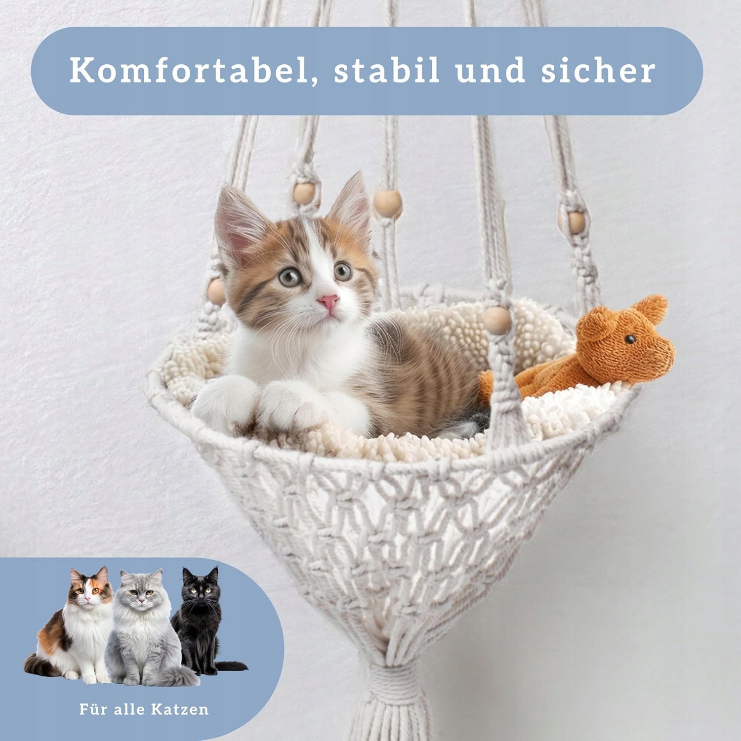 Cat bed hammock white hanging in boho style 30x30 cm Manufacturer code X001ZG57RR