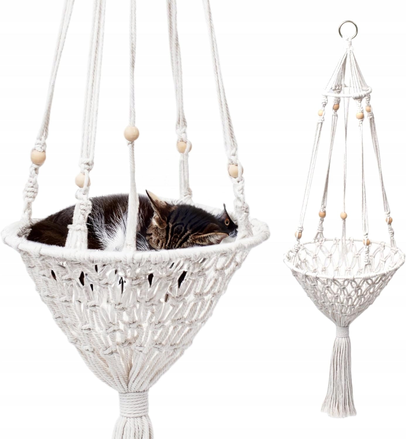 Cat bed hammock white hanging in boho style 30x30 cm