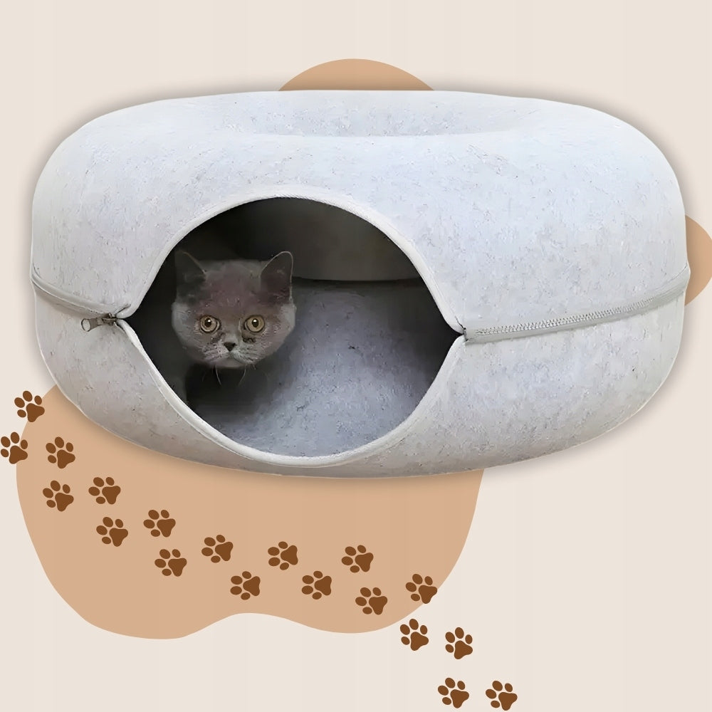 Cat bed tunnel donut cottage bedding toy scratching post large 60cm felt Color gray