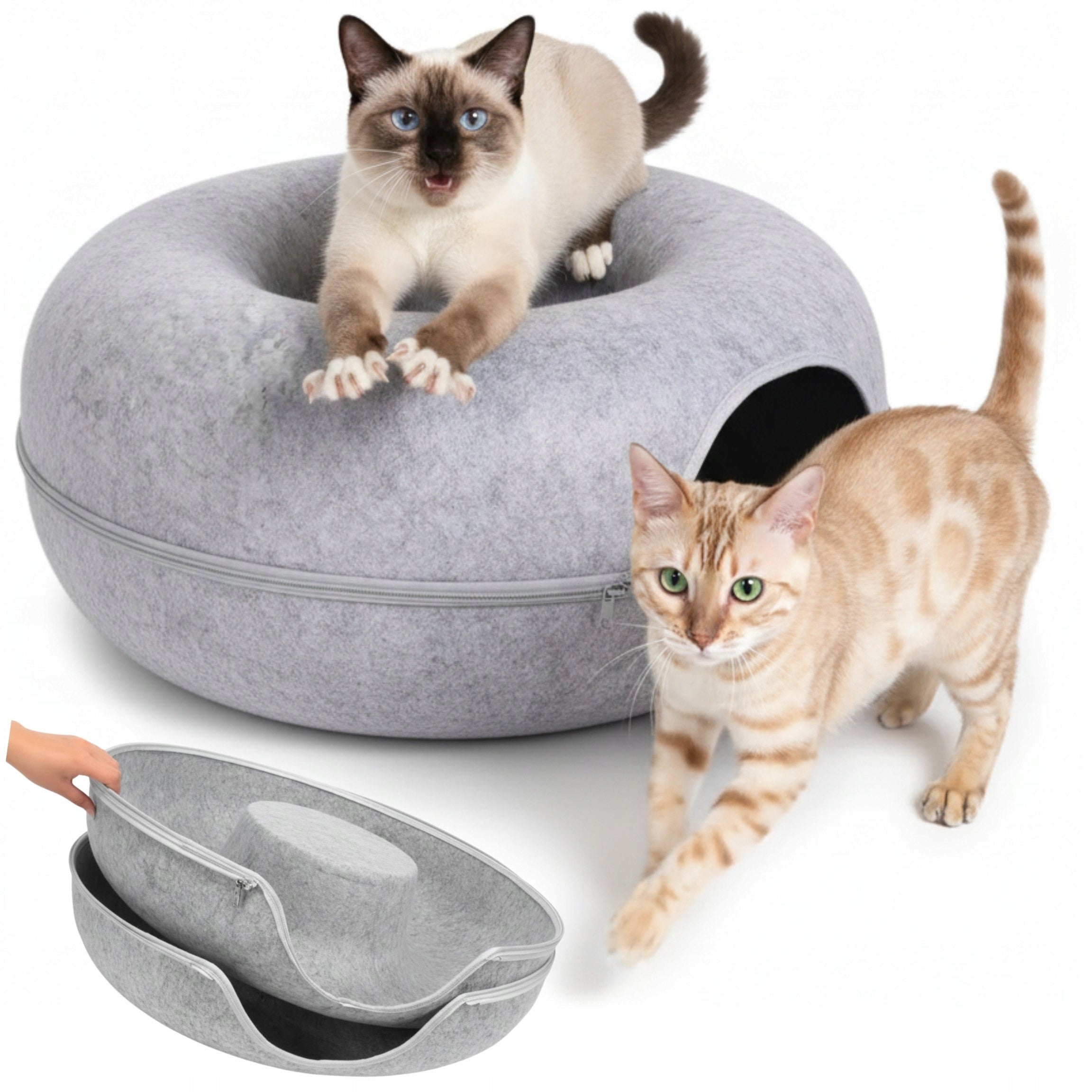 Cat bed tunnel donut cottage bedding toy scratching post large 60cm felt