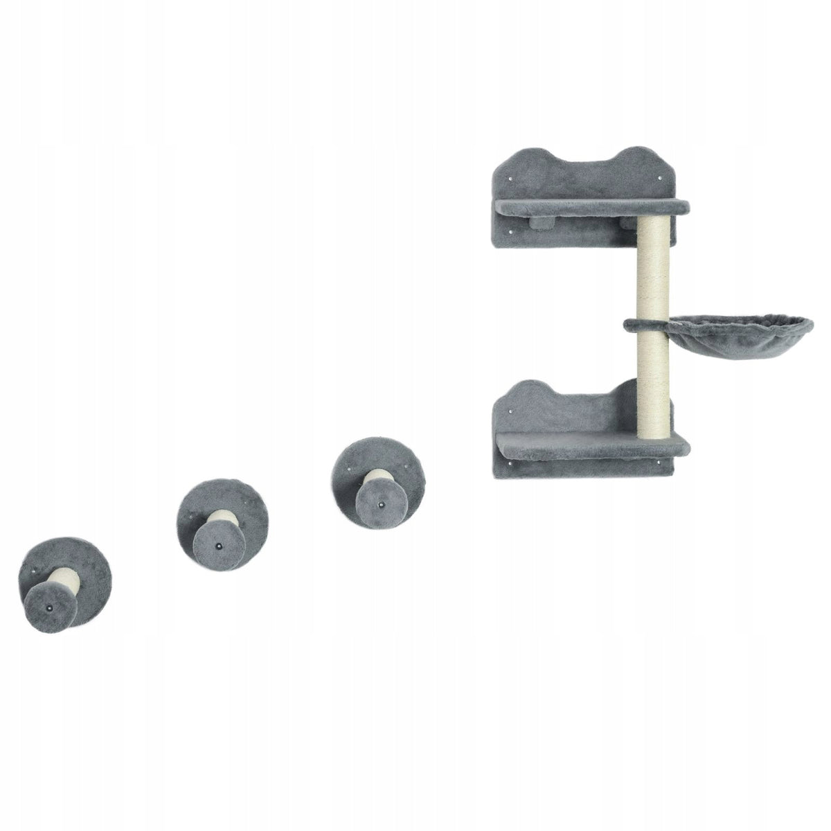 Cat climbing wall 4-piece with scratching post and hammock, grey-cream