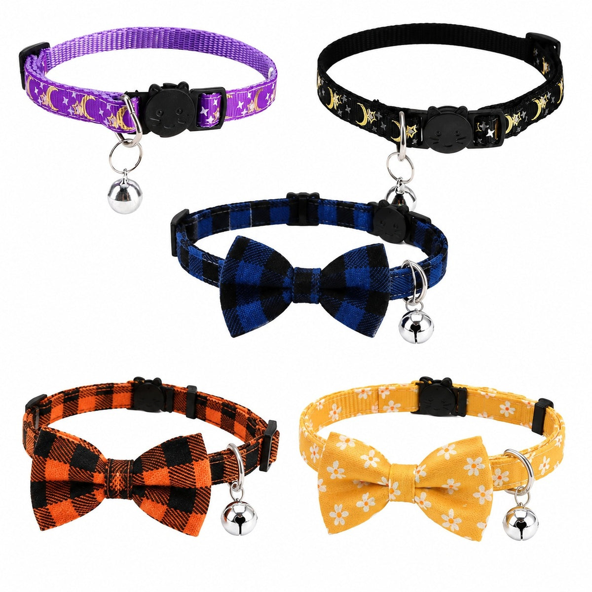 Cat collars 5 pcs with bell adjustable colorful 26-27 cm
