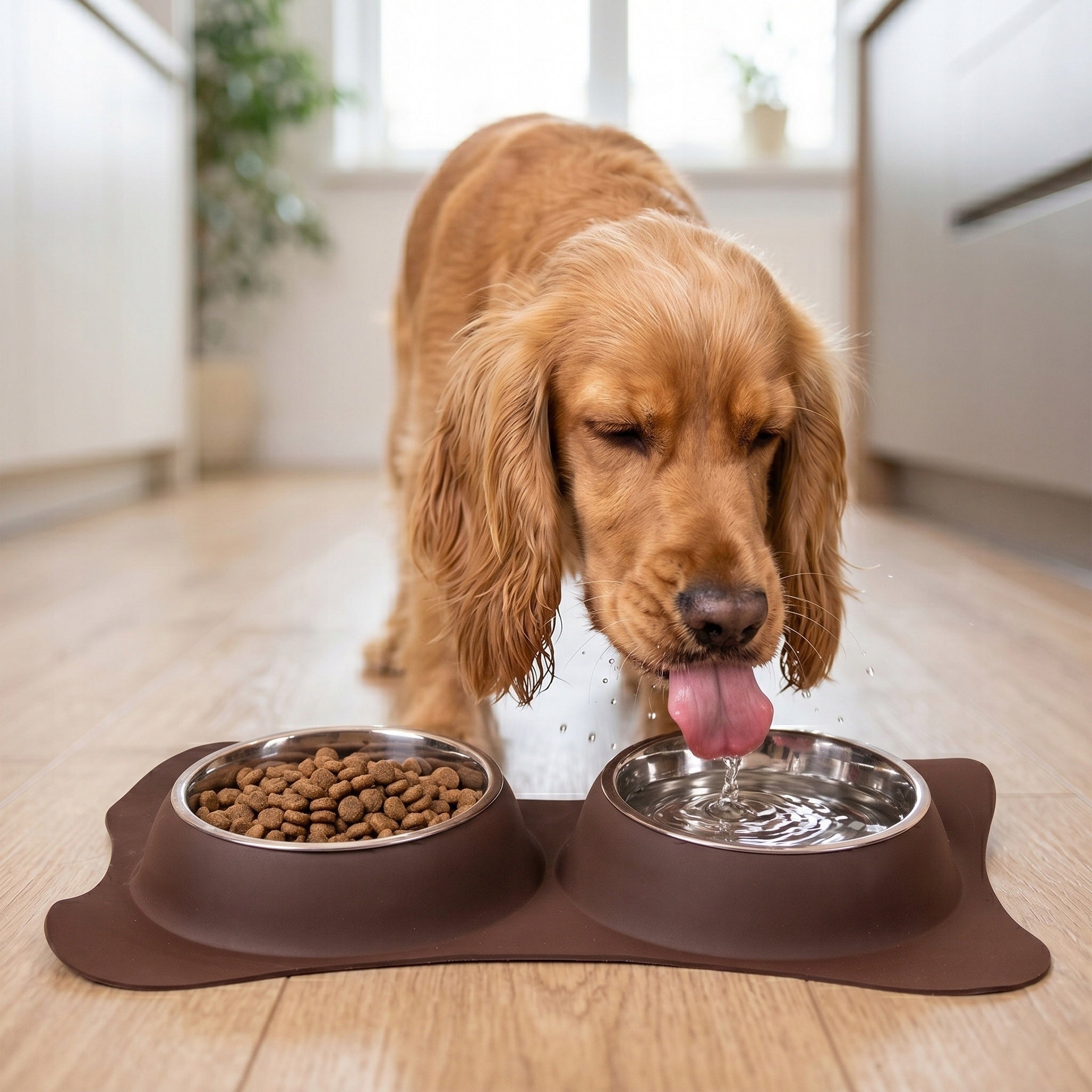 Cat dog bowls Happet 2x12 cm 0,2 l set steel brown food Manufacturer code M151