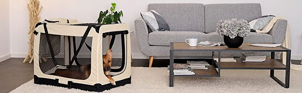 Cat dog transporter 42 cm x 60 cm x 44 cm beige Lionto large Brand Lionto