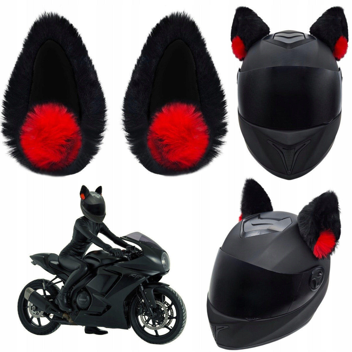 Cat ears for helmet fur 2 pcs black
