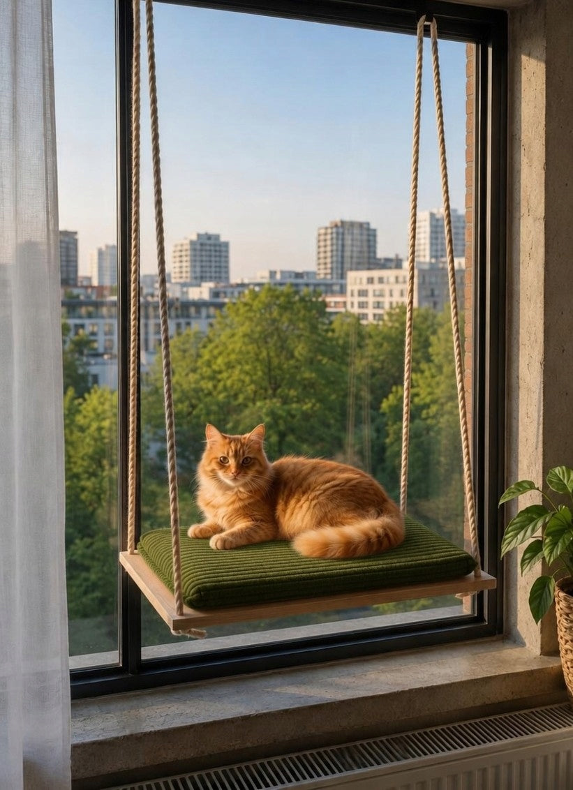 Cat hammock for window. PREMIUM.Materacyk Corduroy Fastening.SET XL. 60cm Color beige