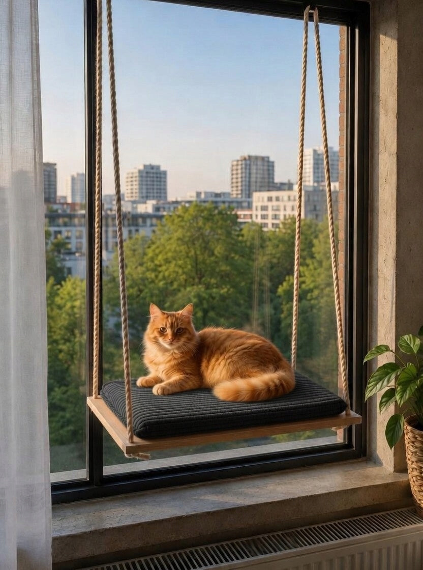 Cat hammock for window. PREMIUM.Materacyk Corduroy Fastening.SET XL. 60cm Product width 30 cm