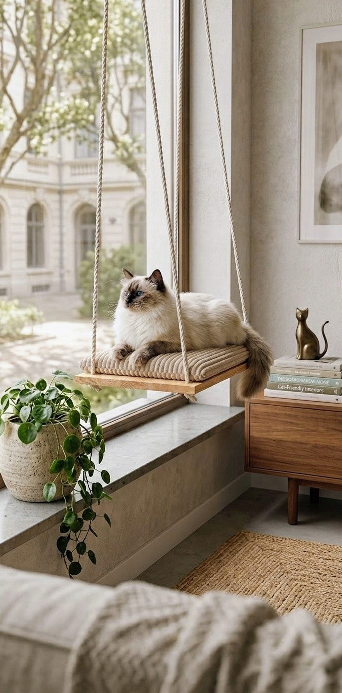 Cat hammock for window. PREMIUM.Materacyk Corduroy Fastening.SET XL. 60cm